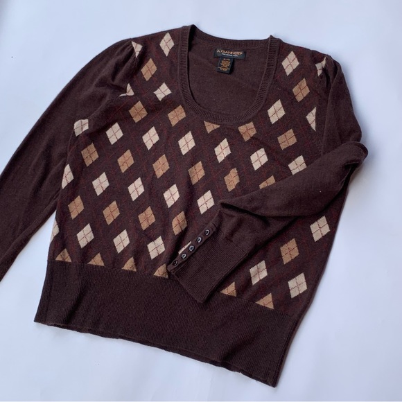 Vintage Sweaters - ❌SOLD❌ Italian 100% Merino Wool Scoop Neck Jacquard Dark Academia College Sweat…